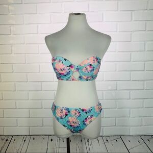 O'Rageous Blue & Pink Floral Strapless Bikini - Medium (Top), Large (Bottom)